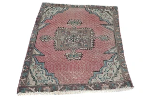Semi Antique Muted Floral 1'9X2'5 Distressed Vintage Oriental Rug