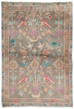 Semi Antique Muted Floral 2x3 Distressed Oriental Rug