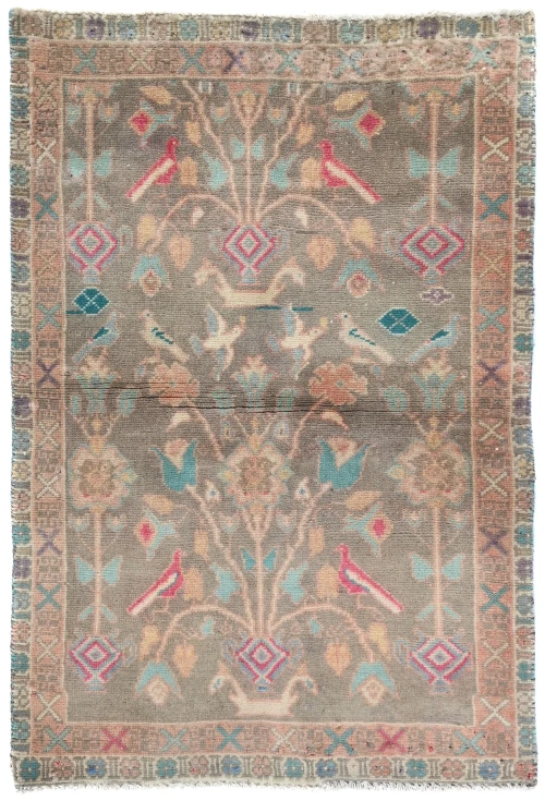 Semi Antique Muted Floral 2x3 Distressed Oriental Rug