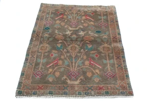 Semi Antique Muted Floral 2x3 Distressed Oriental Rug