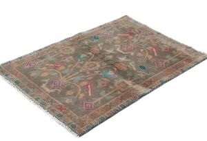 Semi Antique Muted Floral 2x3 Distressed Oriental Rug