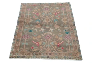 Semi Antique Muted Floral 2x3 Distressed Oriental Rug