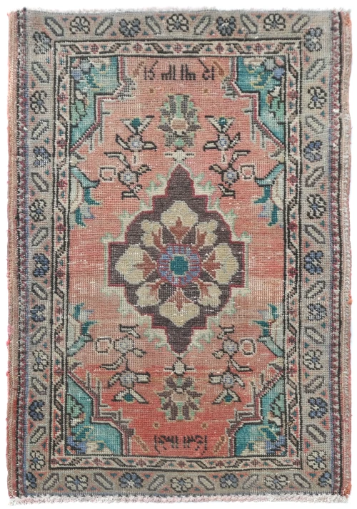 Semi Antique Muted Floral 2X3 Distressed Vintage Oriental Rug