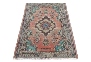 Semi Antique Muted Floral 2X3 Distressed Vintage Oriental Rug