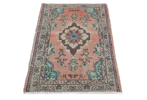 Semi Antique Muted Floral 2X3 Distressed Vintage Oriental Rug