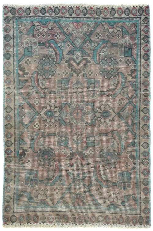 Semi Antique Muted Floral 1'8X2'5 Distressed Vintage Oriental Rug