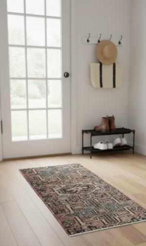 Semi Antique Muted Floral 1X2 Distressed Vintage Oriental Rug