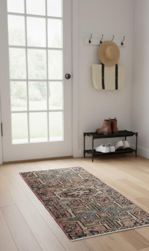 Semi Antique Muted Floral 1X2 Distressed Vintage Oriental Rug