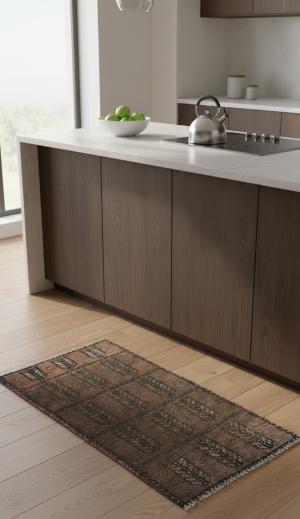 Semi Antique Muted Floral 1'5X2'9 Distressed Vintage Oriental Rug