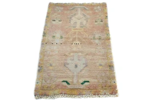Semi Antique Muted Floral 1'5X2'9 Distressed Vintage Oriental Rug