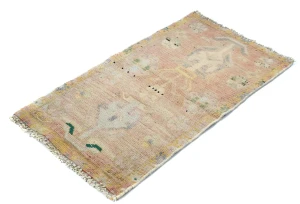 Semi Antique Muted Floral 1'5X2'9 Distressed Vintage Oriental Rug