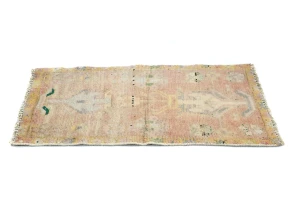 Semi Antique Muted Floral 1'5X2'9 Distressed Vintage Oriental Rug