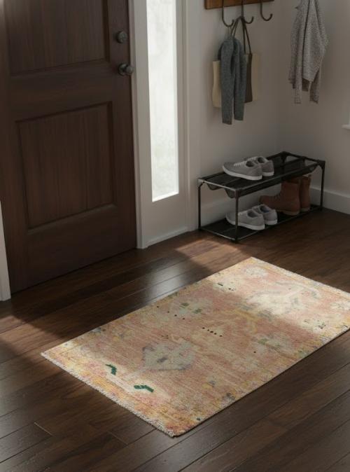 Semi Antique Muted Floral 1'5X2'9 Distressed Vintage Oriental Rug