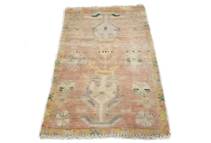 Semi Antique Muted Floral 1'5X2'9 Distressed Vintage Oriental Rug
