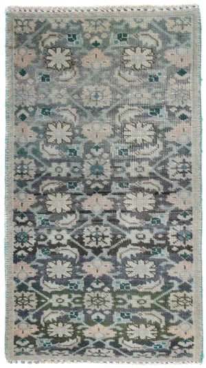 Semi Antique Muted Brownish Gray Floral 1'3X2'3 Distressed Oriental Rug