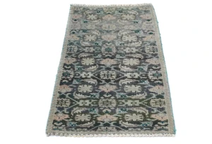 Semi Antique Muted Brownish Gray Floral 1'3X2'3 Distressed Oriental Rug