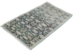 Semi Antique Muted Brownish Gray Floral 1'3X2'3 Distressed Oriental Rug
