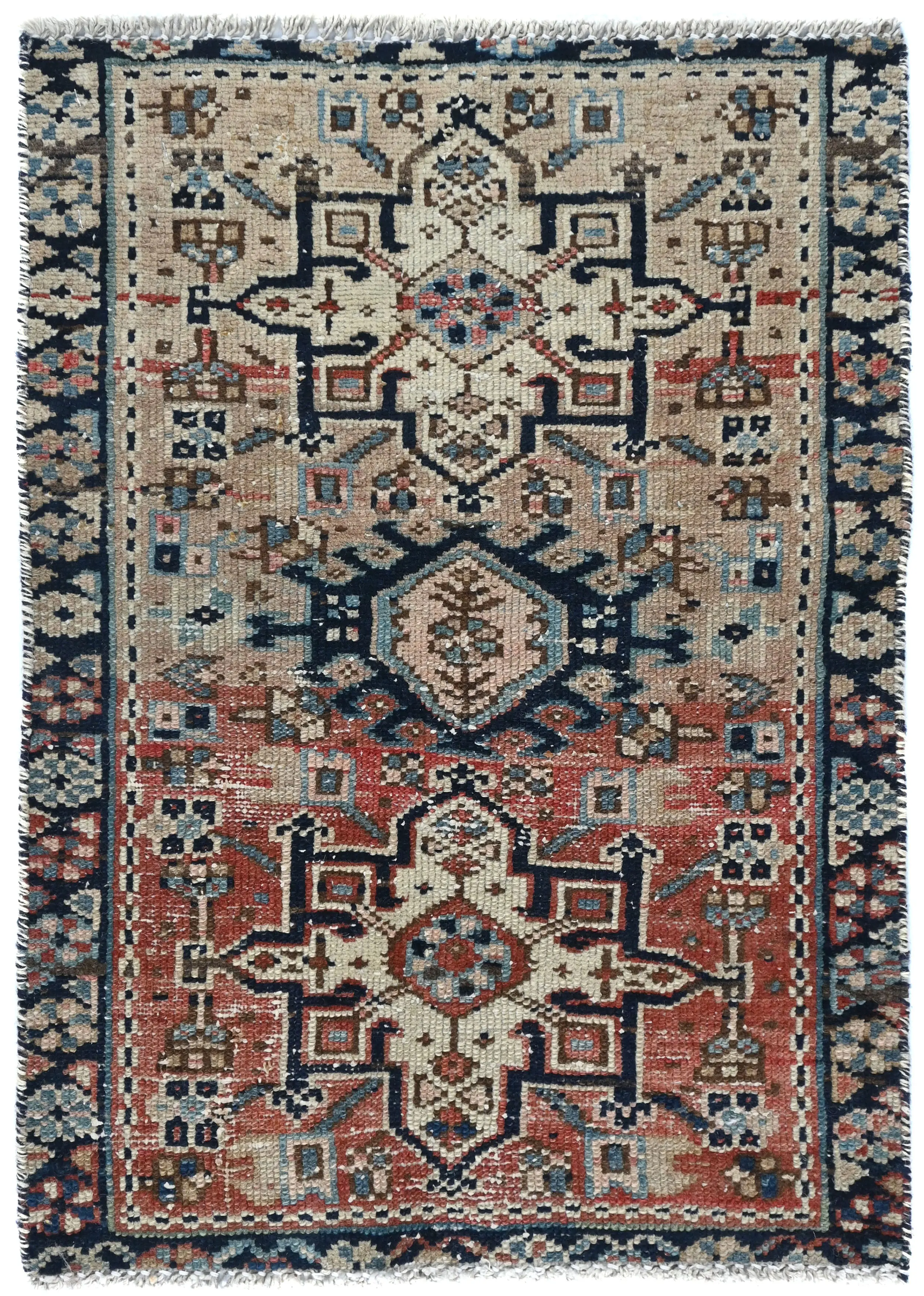 Semi Antique Muted Beige Floral 1'8X2'3 Distressed Oriental Rug