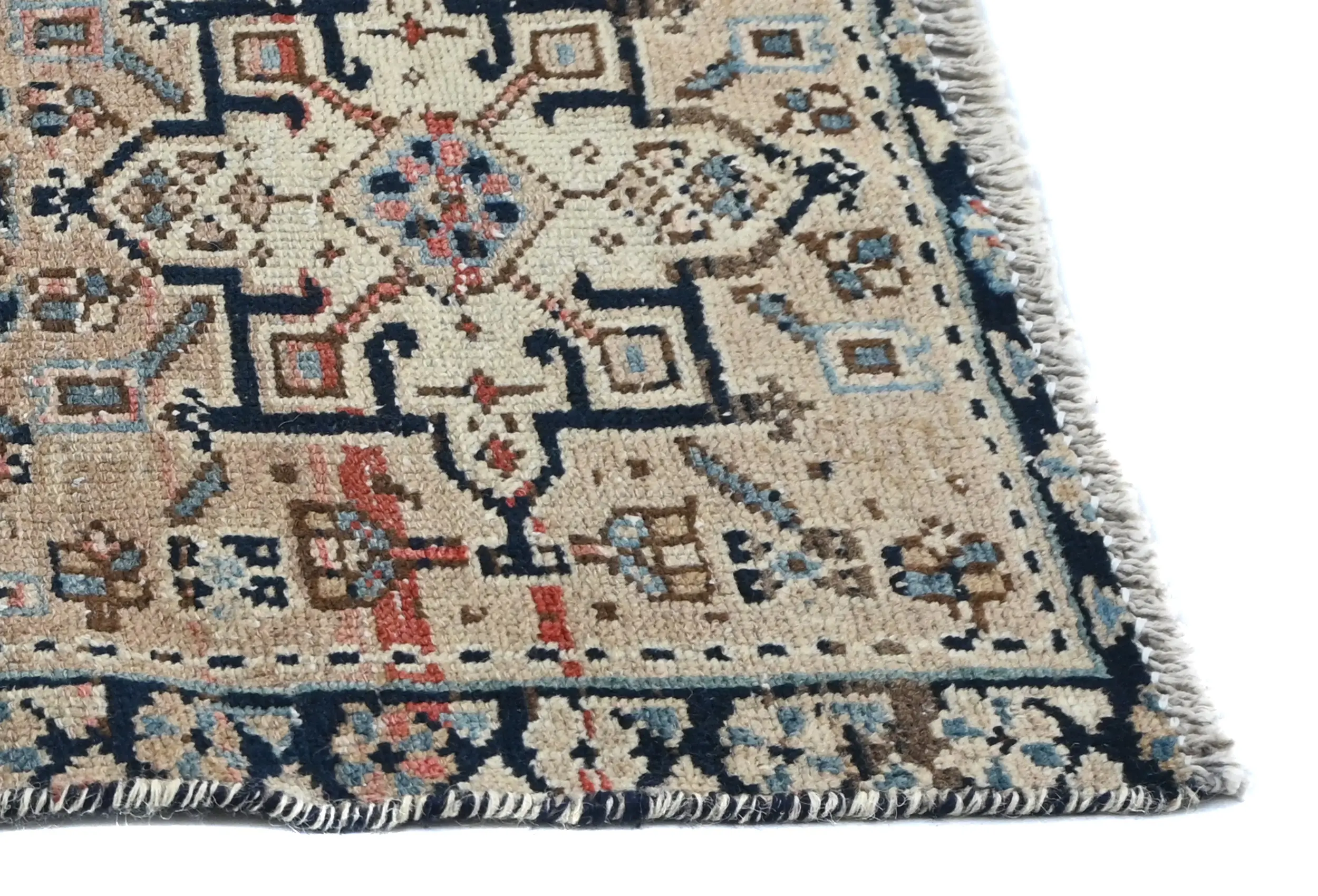 Semi Antique Muted Beige Floral 1'8X2'3 Distressed Oriental Rug