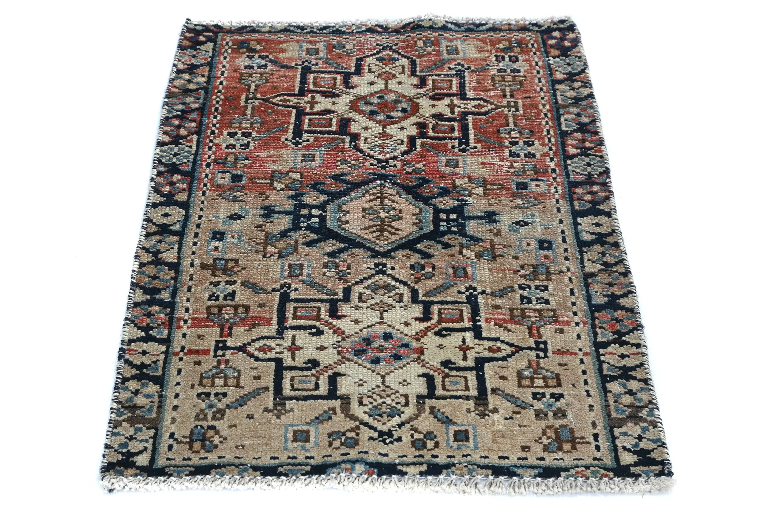 Semi Antique Muted Beige Floral 1'8X2'3 Distressed Oriental Rug