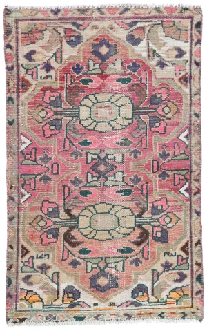 Semi Antique Muted Fuchsia Red Floral 2x3 Distressed Oriental Rug