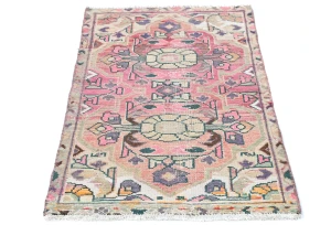 Semi Antique Muted Fuchsia Red Floral 2x3 Distressed Oriental Rug