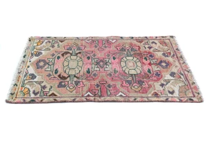 Semi Antique Muted Fuchsia Red Floral 2x3 Distressed Oriental Rug