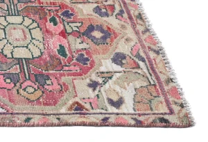 Semi Antique Muted Fuchsia Red Floral 2x3 Distressed Oriental Rug
