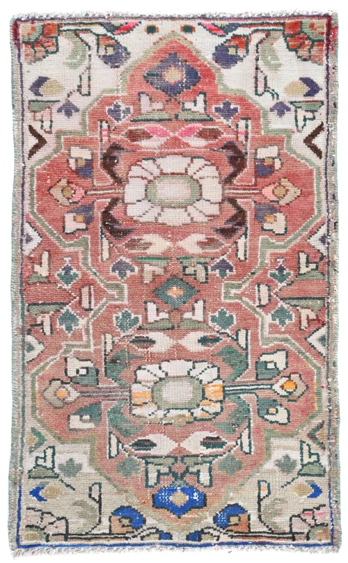 Semi Antique Muted Floral 1'7X2'7 Distressed Oriental Rug