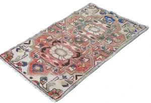 Semi Antique Muted Floral 1'7X2'7 Distressed Oriental Rug