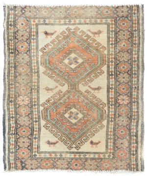 Semi Antique Muted Cream Floral 2X2 Distressed Oriental Square Rug