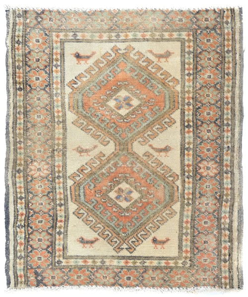Semi Antique Muted Cream Floral 2'1X2'3 Distressed Oriental Rug