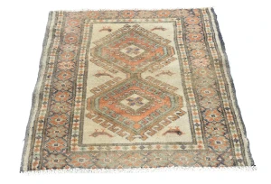 Semi Antique Muted Cream Floral 2X2 Distressed Oriental Square Rug