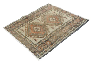Semi Antique Muted Cream Floral 2X2 Distressed Oriental Square Rug