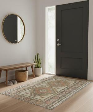 Semi Antique Muted Cream Floral 2X2 Distressed Oriental Square Rug