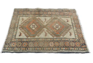 Semi Antique Muted Cream Floral 2X2 Distressed Oriental Square Rug