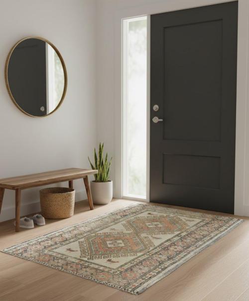 Semi Antique Muted Cream Floral 2X2 Distressed Oriental Square Rug