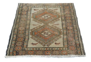 Semi Antique Muted Cream Floral 2X2 Distressed Oriental Square Rug