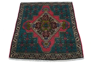 Semi Antique Muted Teal Floral 2X3 Distressed Oriental Rug