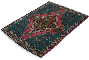 Semi Antique Muted Teal Floral 2X3 Distressed Oriental Rug
