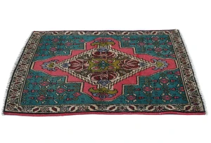 Semi Antique Muted Teal Floral 2X3 Distressed Oriental Rug