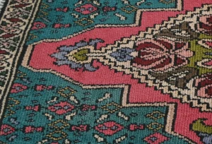 Semi Antique Muted Teal Floral 2X3 Distressed Oriental Rug