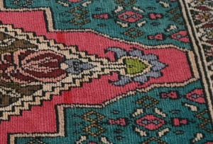 Semi Antique Muted Teal Floral 2X3 Distressed Oriental Rug