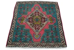 Semi Antique Muted Teal Floral 2X3 Distressed Oriental Rug
