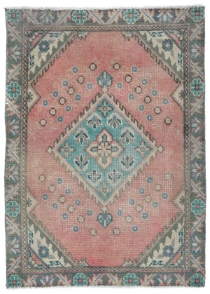 Semi Antique Muted Red Floral 2X3 Distressed Oriental Rug