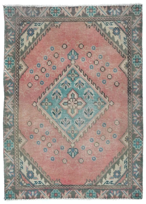 Semi Antique Muted Red Floral 2'1X2'11 Distressed Oriental Rug