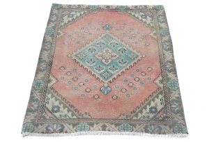 Semi Antique Muted Red Floral 2X3 Distressed Oriental Rug