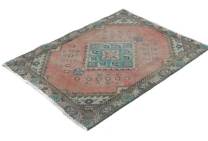 Semi Antique Muted Red Floral 2X3 Distressed Oriental Rug