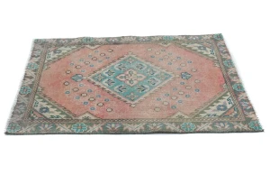 Semi Antique Muted Red Floral 2X3 Distressed Oriental Rug