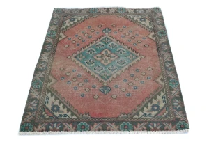 Semi Antique Muted Red Floral 2X3 Distressed Oriental Rug